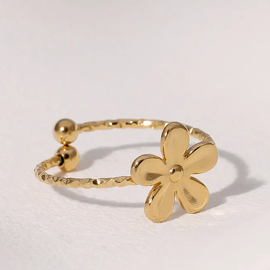 Bague ajustable en acier inoxydable ornée d'une fleur dorée, bijou bohème et intemporel