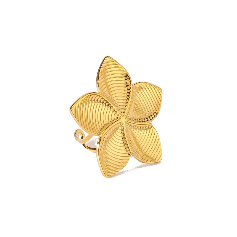 Bague TIARE – Grande fleur dorée en acier inoxydable