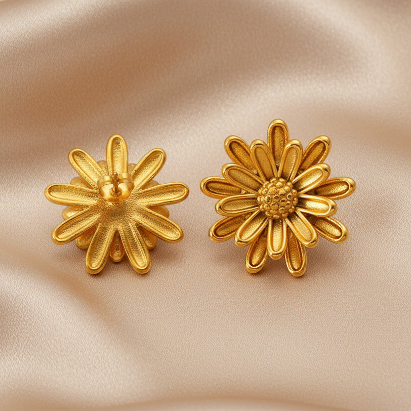 Dos de boucles d’oreilles fleur marguerite pour femme en acier inoxydable doré, puces 2,4 cm, style bohème et tendance