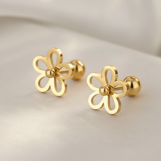 Boucles d’oreilles enfant en acier inoxydable doré, fleur de 9mm avec fermoir boule, bijoux fille
