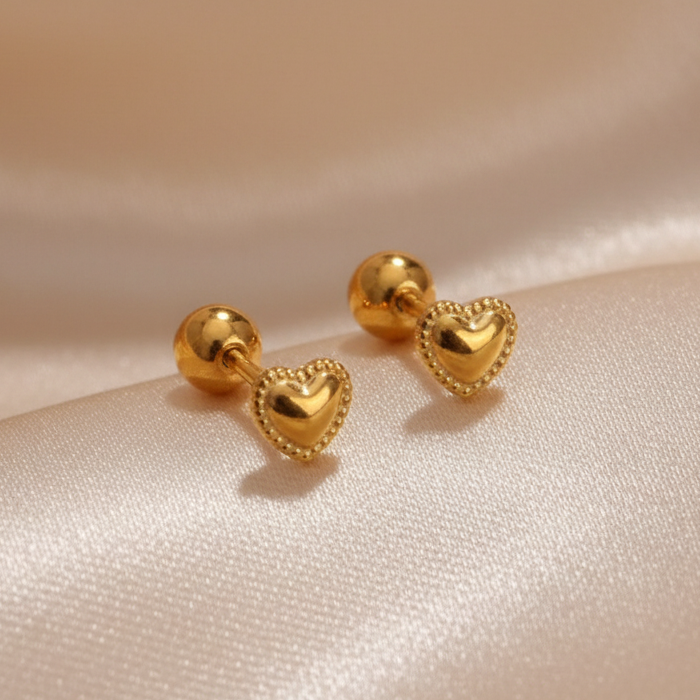 Boucles d’oreilles coeur pour enfant en acier inoxydable doré, puces de 5 mm, bijoux fille, fermoirs boules