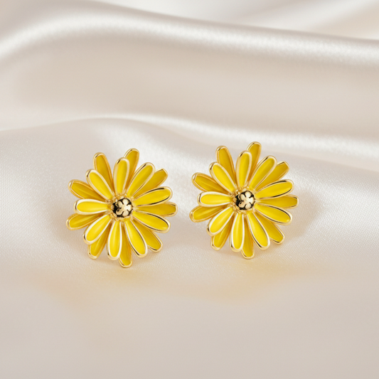 Boucles d’oreilles pour femme tendance en acier inoxydable doré, fleur marguerite jaune, puce 2,3 cm, style bohème