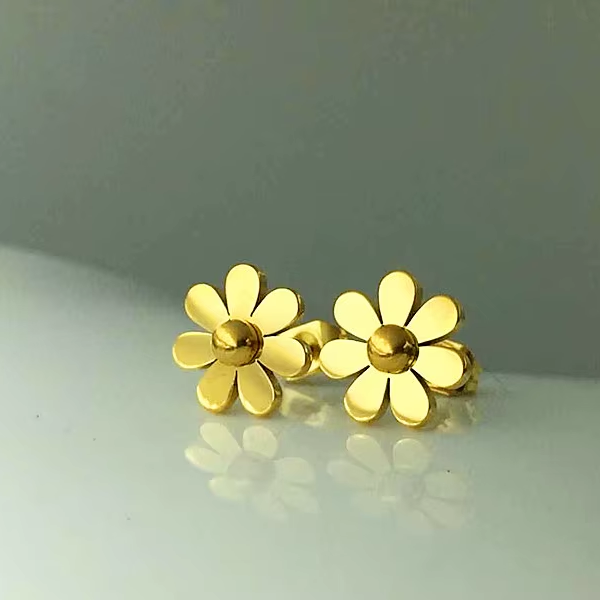 Boucles d’oreilles femme en acier inoxydable 316L doré, petites puces de 0,7 cm, bijoux fleurs marguerite tendance