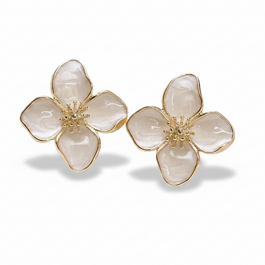 Boucles d’oreilles grande fleur pour femme en alliage de zinc et émail blanc, 2,5 cm, style bohème et tendance