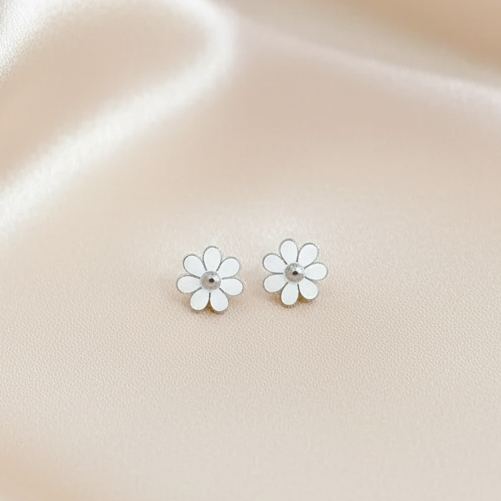 Boucles d’oreilles femme en acier inoxydable argenté, petites puces de 0,7 cm, bijoux fleurs marguerite tendance