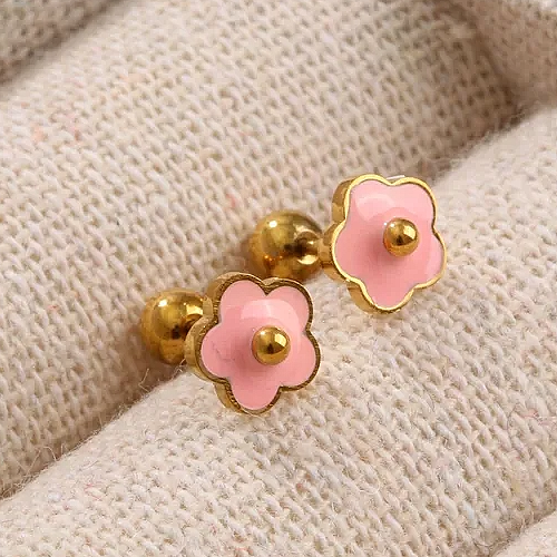 Boucles d'oreilles ROSE enfant – Acier chirurgical doré, Fleur rose, délicates et résistantes