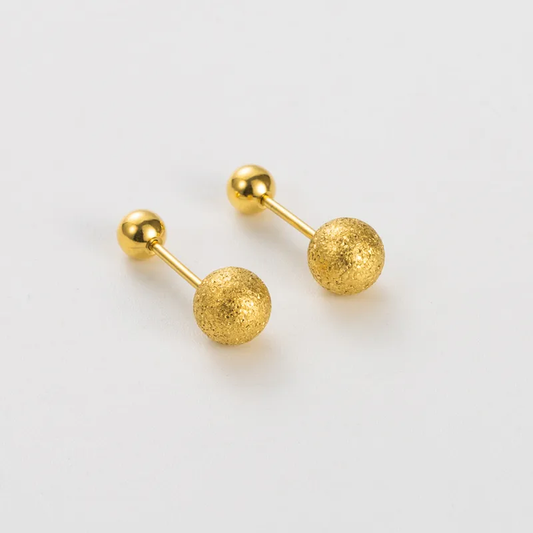 Boucles d'oreilles perles dorées effet sablé en acier inoxydable 316L doré