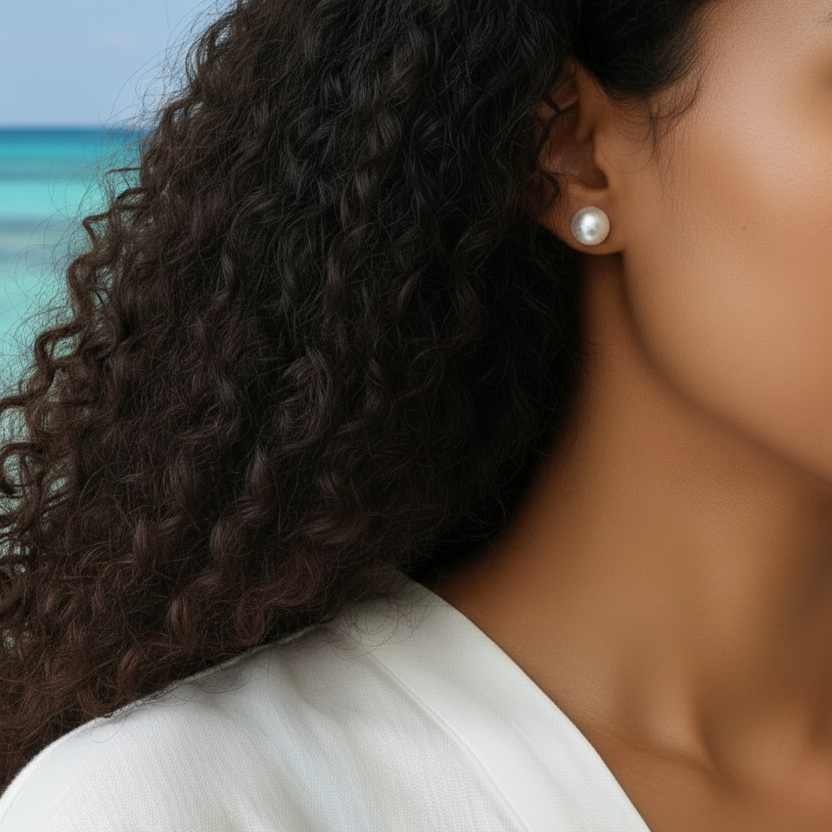 Boucles d’oreilles avec perles de culture blanches 10 mm montées sur acier inoxydable doré, élégantes et intemporelles