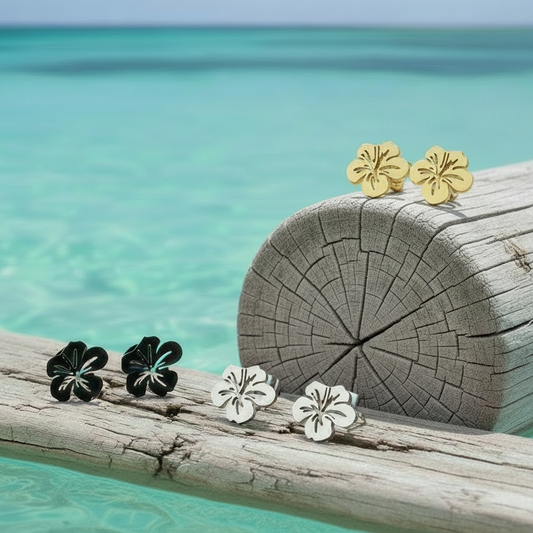 Boucles d'oreilles fleur d'hibiscus en acier inoxydable doré, argenté ou noir, bijou minimaliste et bohème
