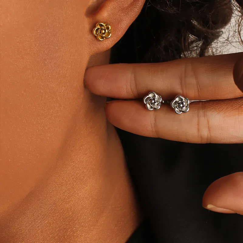 Boucles d'oreilles Fleur FLORETTE en acier inoxydable
