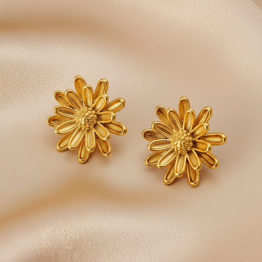 Boucles d’oreilles fleur marguerite pour femme en acier inoxydable doré, puces 2,4 cm, style bohème et tendance