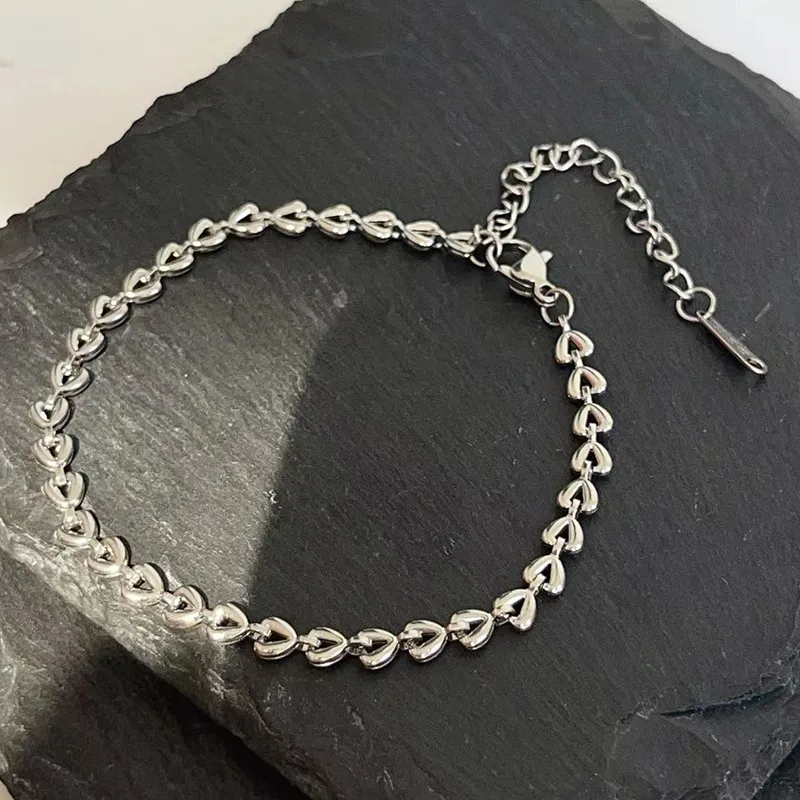 Bracelet femme argenté en acier inoxydable maille coeur, style bohème