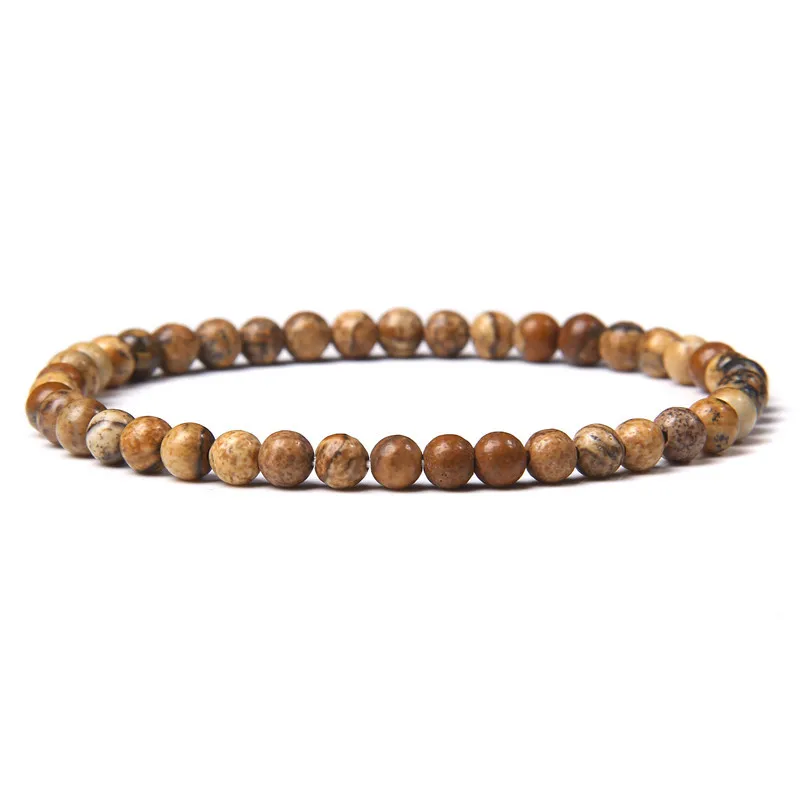 Bracelet boule 4 mm en jaspe paysage – pierre naturelle aux tons beige et marron, symbole d’ancrage et d’harmonie intérieure – Swann Bijoux en Guadeloupe