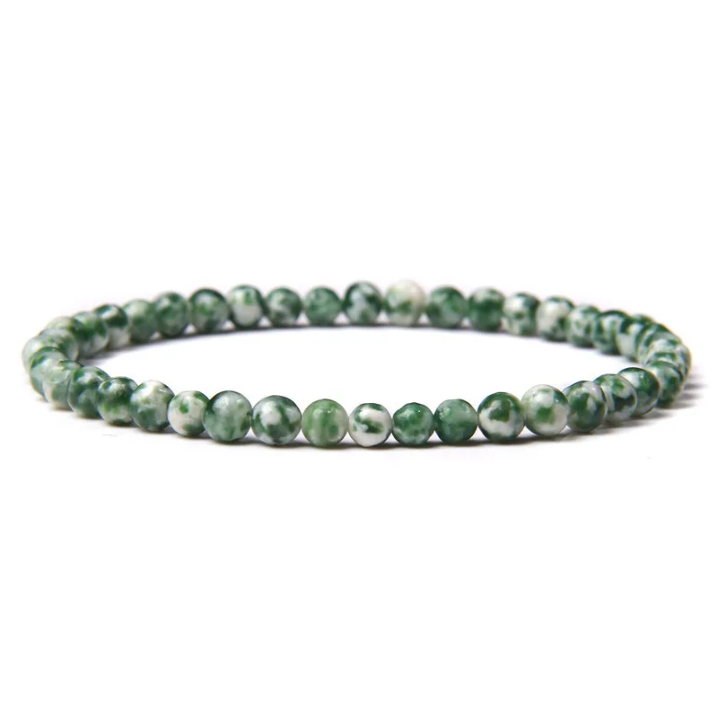 Bracelet boule 4 mm en jaspe tache verte, pierre d’équilibre énergétique et de vitalité intérieure – Swann Bijoux Guadeloupe