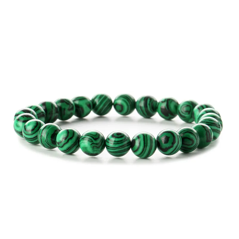 Bracelet boule 8 mm en malachite, pierre de transformation et de protection émotionnelle – Swann Bijoux Guadeloupe