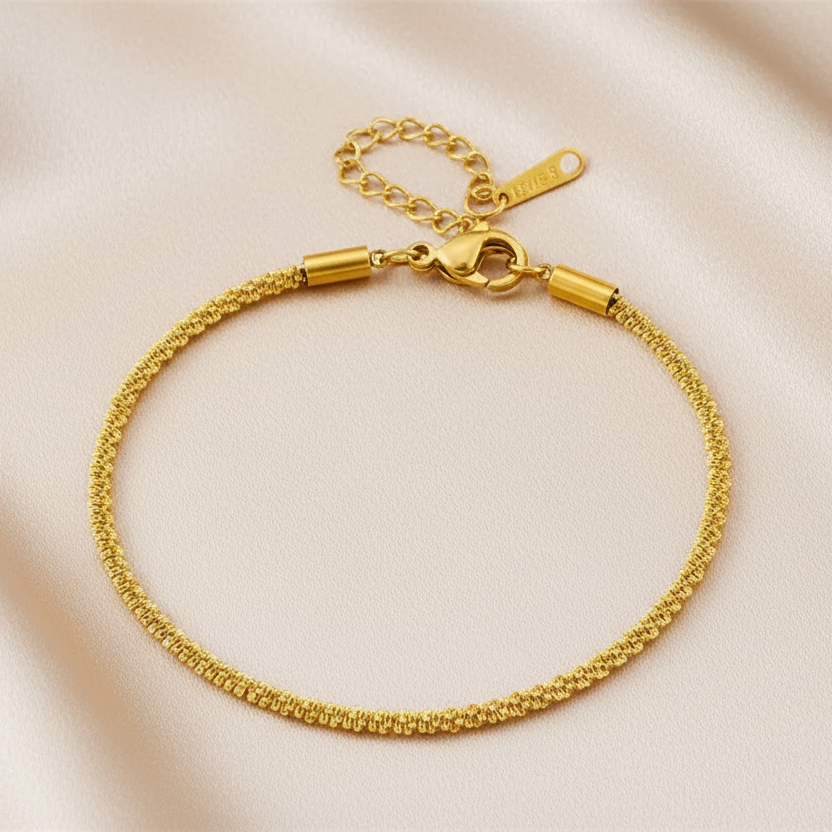 Bracelet doré pour femme en acier inoxydable avec maille originale et élégante, 16+5 cm, fermoir mousqueton sécurisé