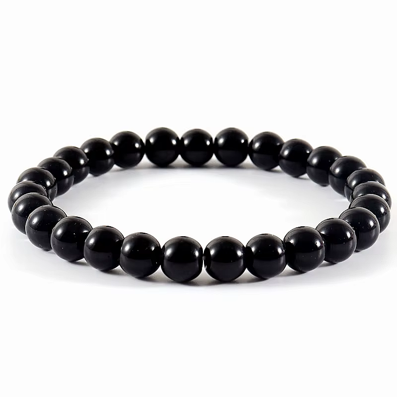 Bracelet boule 8 mm en AGATE NOIRE – Stabilité intérieure et énergie protectrice