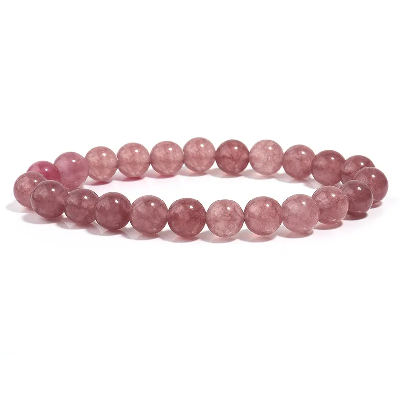 Bracelet boule 4 et 8 mm en QUARTZ FRAISE – Douceur du cœur et énergie affective.