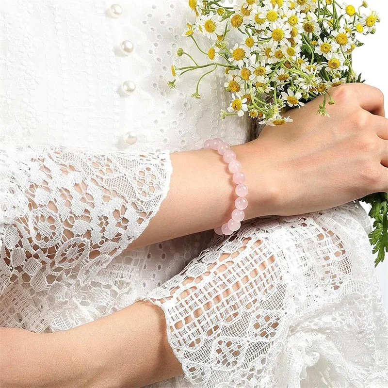 Bracelet boule 8 mm en QUARTZ ROSE – Amour, tendresse et guérison du cœur