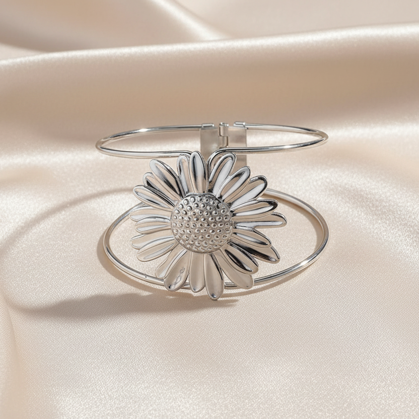 Bracelet manchette Fleur SOLEIL – Acier chirurgical doré ou argenté