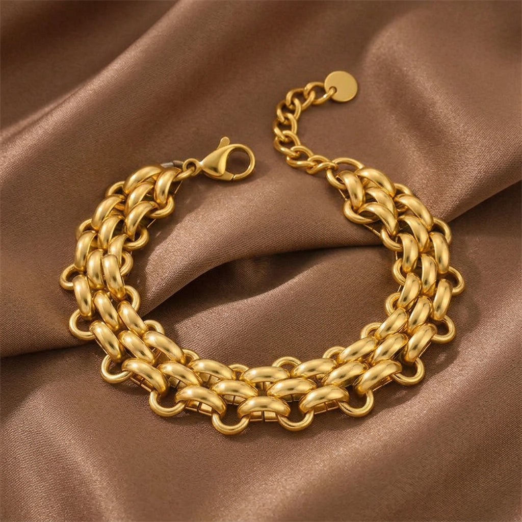 Bracelet extra large doré en acier inoxydable 316L plaqué or 18K à gros maillon rolo.