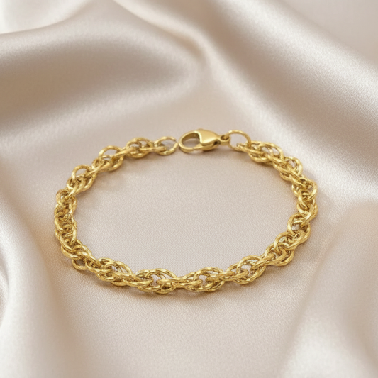 Bracelet gourmette doré en acier inoxydable, maillons torsadés doubles