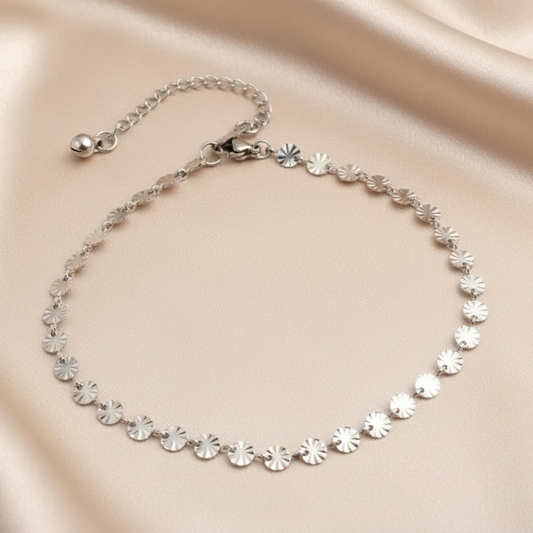 Bracelet de cheville en acier inoxydable argenté à maillons ronds martelés, style bohème et tendance