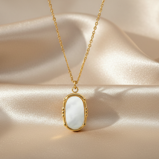 Collier doré en acier chirurgical avec pendentif en nacre, bijou bohème chic