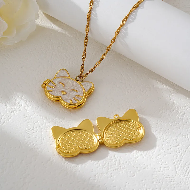 Collier médaillon photo à ouvrir CHAT en acier inoxydable
