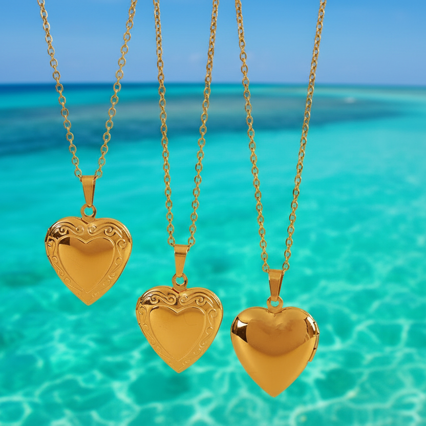 Collier pendentif coeur à ouvrir en acier inoxydable 316L doré, avec chaîne maille cubaine, bijou chic et bohème et tendance