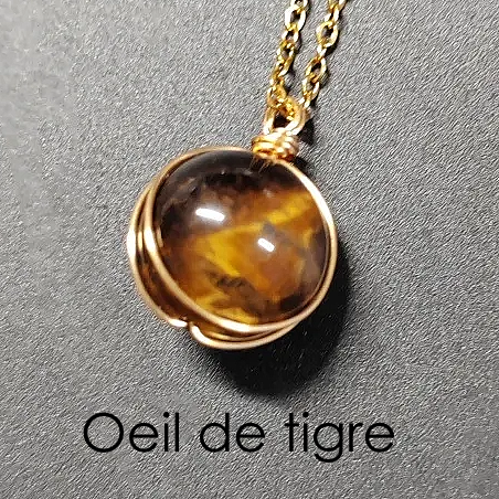 Collier CELESTINE – 9 Pierres naturelles au choix et acier inoxydable doré