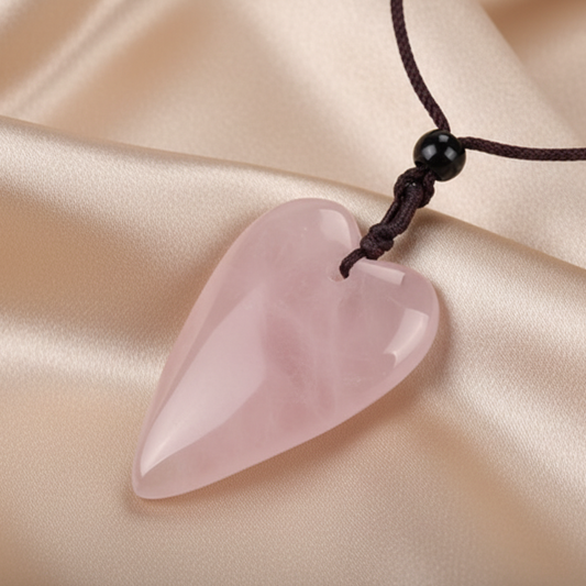 Collier pendentif cœur en quartz rose naturel, style bohème – Swann Bijoux en Guadeloupe