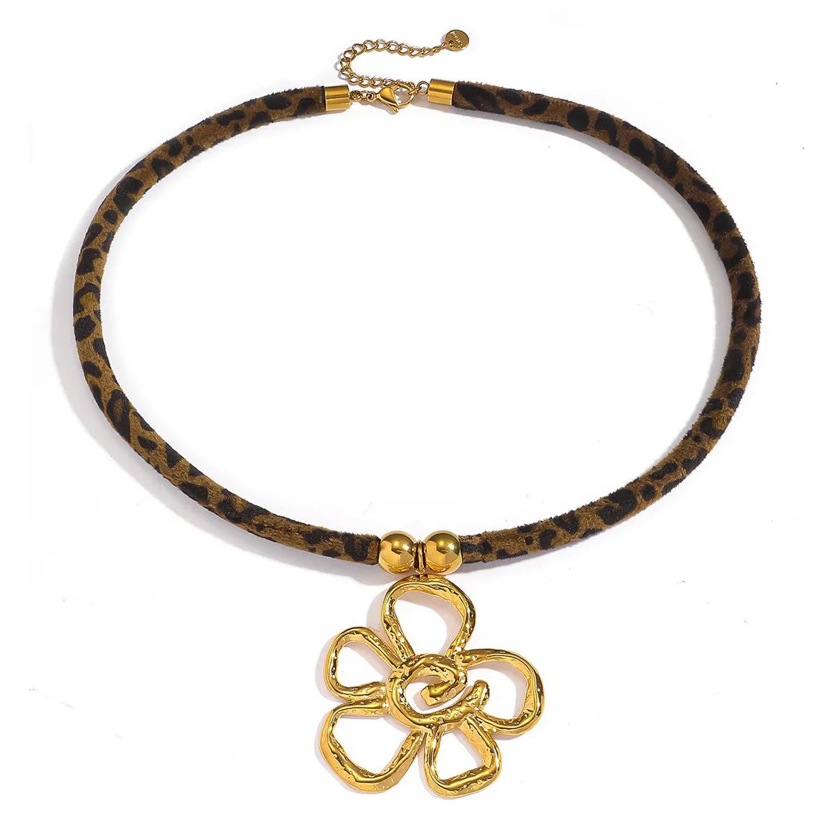 Collier pendentif Fleur FLORIDA – Acier chirurgical et Corde foulard en soie