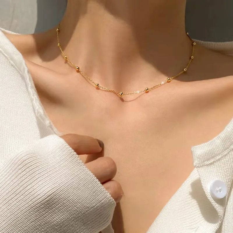 Collier Chaîne avec perles dorées INES en acier chirurgical