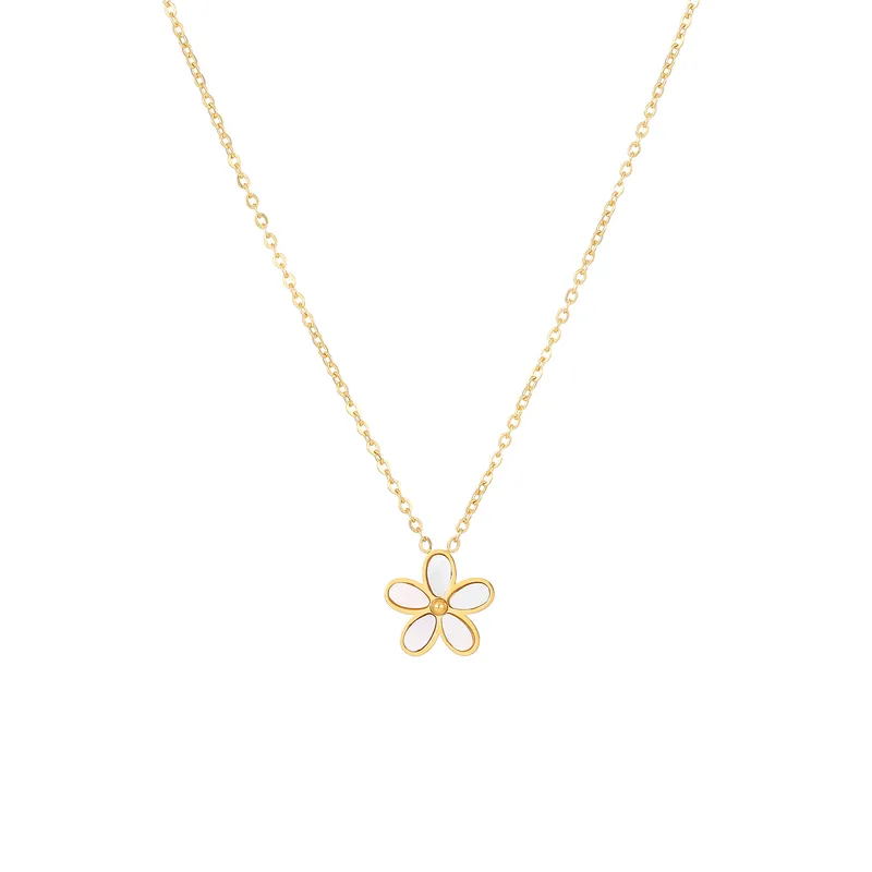 Collier Fleur LOVELY en acier chirurgical doré et nacre