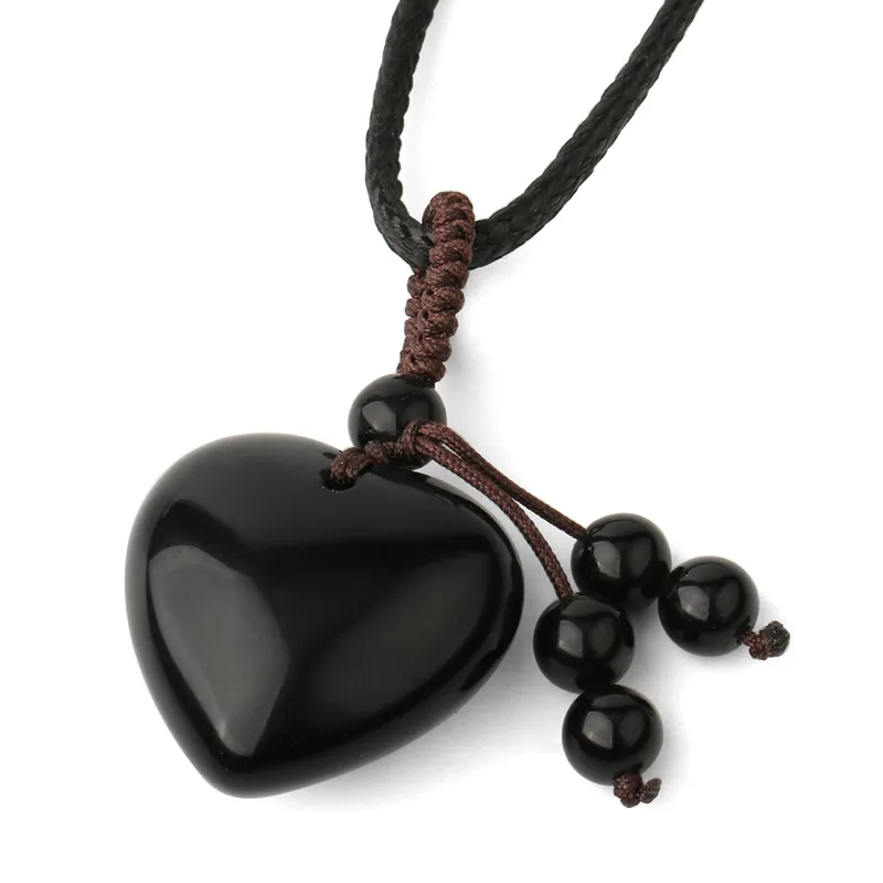 Collier pendentif cœur en agate noire naturelle, style bohème – Swann Bijoux en Guadeloupe