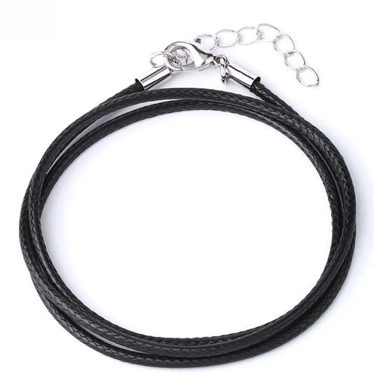 Cordon en cuir noir et acier pour pendentif
