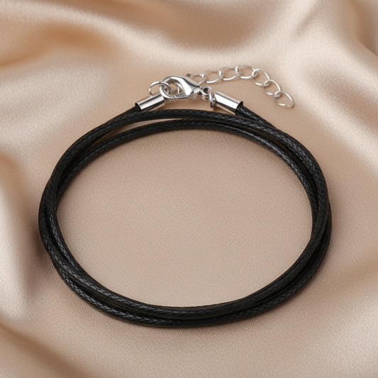 Cordon en cuir noir et acier pour pendentif