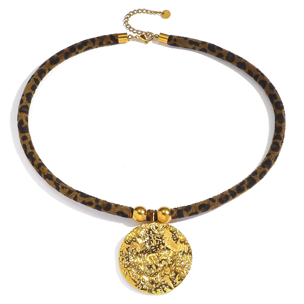 Collier pendentif Soleil MIAMI – Acier chirurgical et Corde foulard en soie