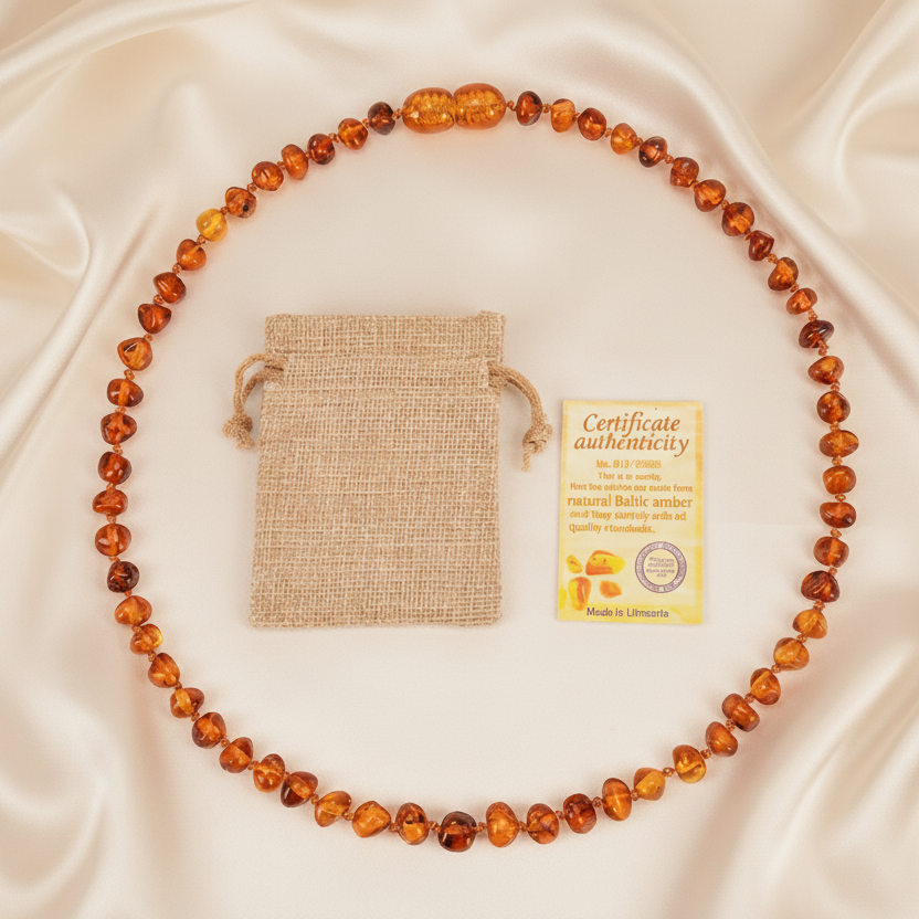 Collier en ambre orange pour bébé avec son certificat d'authenticité