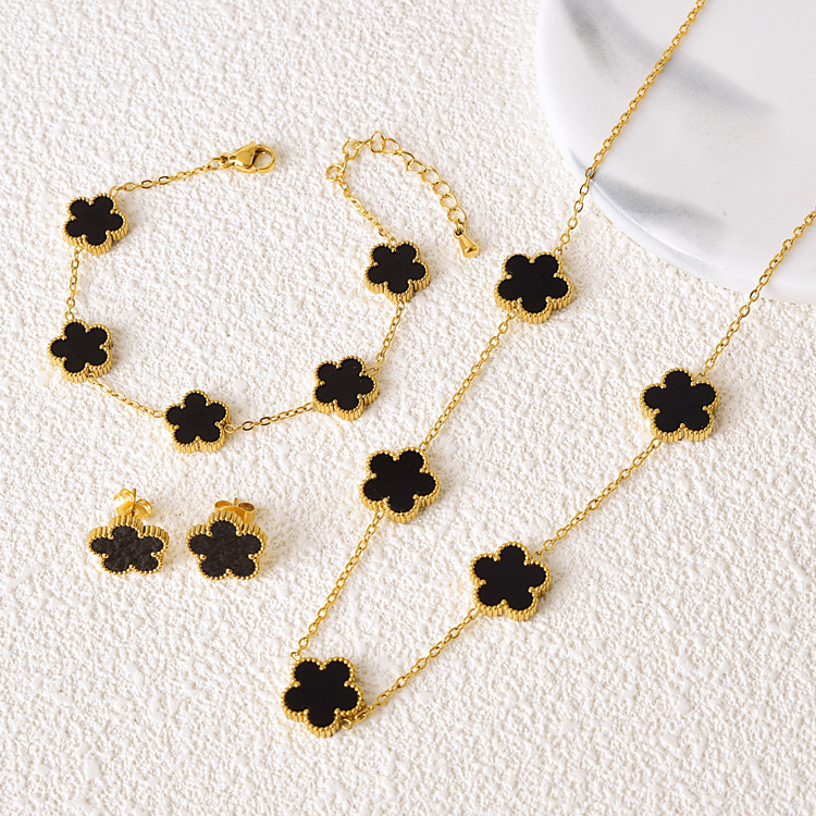 Parure ANNA en acier inoxydable Fleur noire