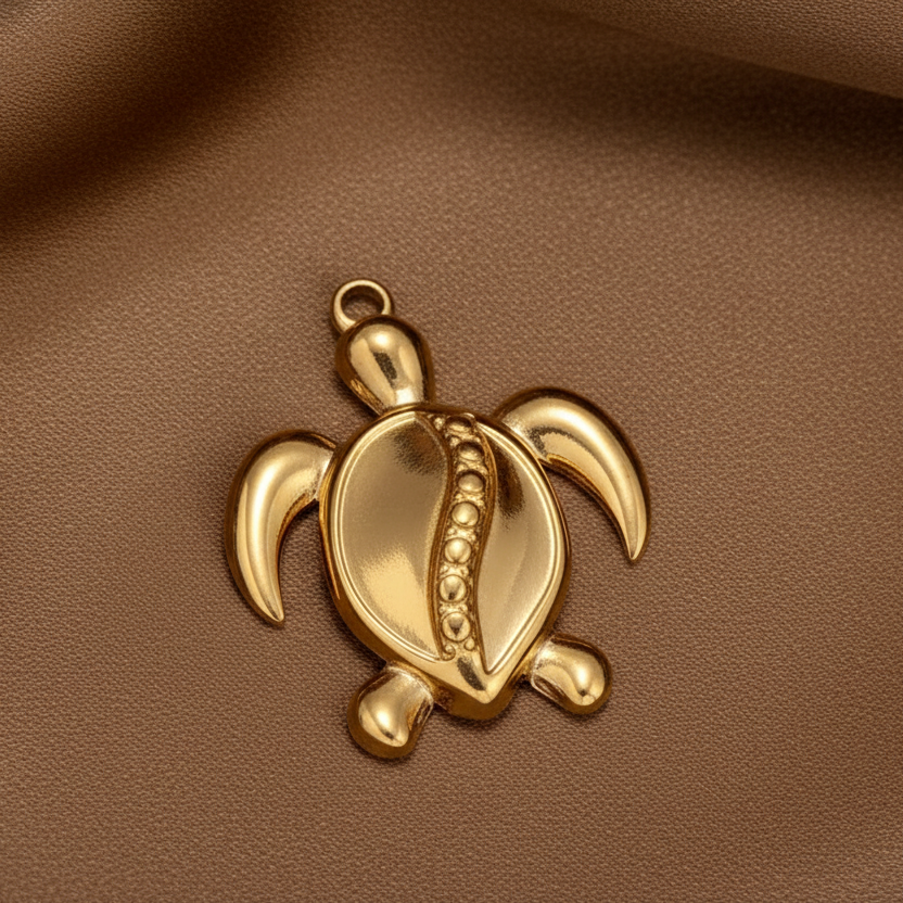 Pendentif tortue en acier inoxydable 316L doré, bijou tendre et tendance.