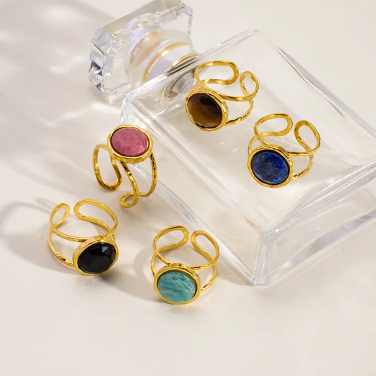 Bague LENA – Pierres naturelles et acier chirurgical doré