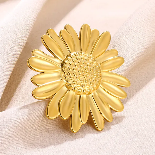 Bague SOLEIL – Grande fleur dorée en acier inoxydable