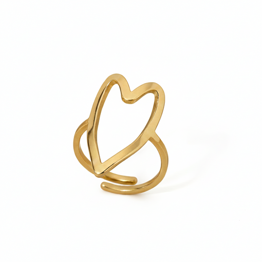 Bague coeur ajouré en acier inoxydable 316L doré.