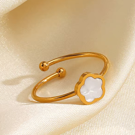 Bague Fleur ALASKA –  Nacre et acier inoxydable doré
