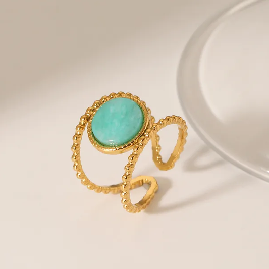 Bague ELLA – Amazonite naturelle et acier inoxydable doré