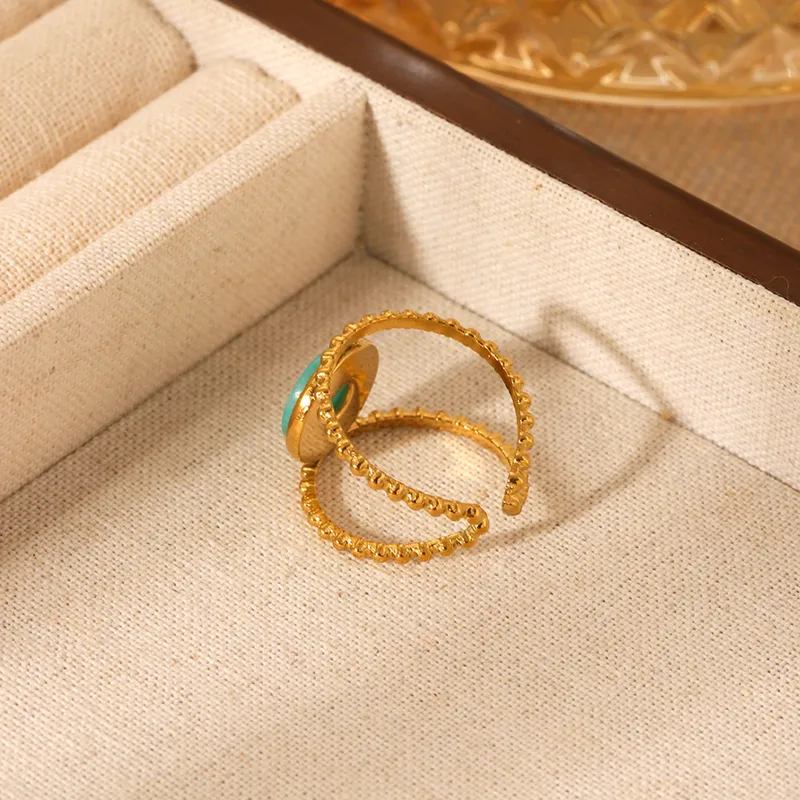 Bague ELLA – Amazonite naturelle et acier inoxydable doré
