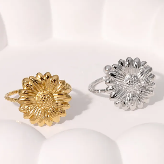 Bague Fleur EWA – Acier inoxydable doré ou argenté