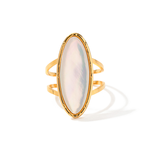 Bague dorée en acier inoxydable 316L avec nacre.